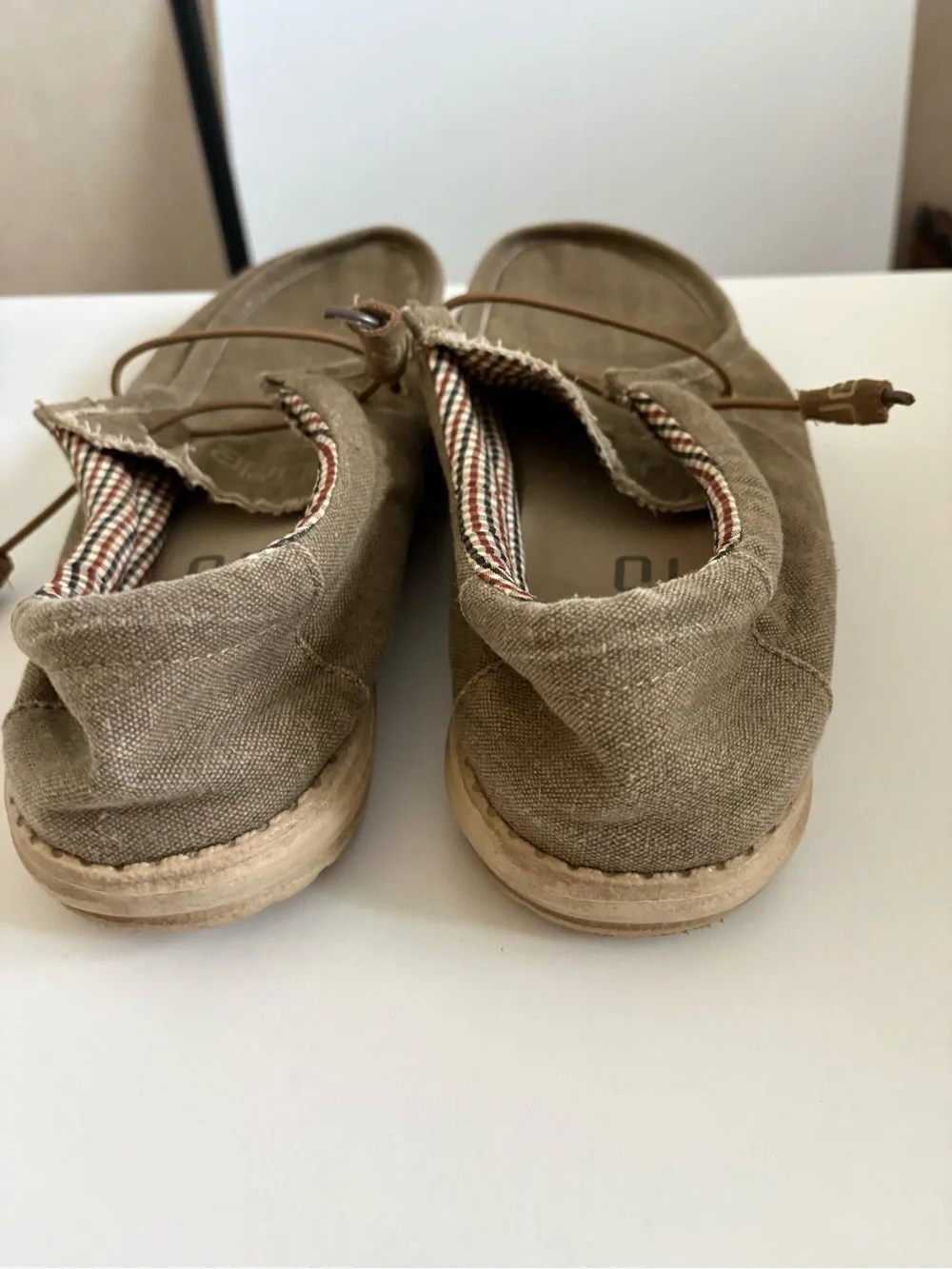 Mens size 14 Hey Dude Casual Canvas Slip-On Loafers in Tan